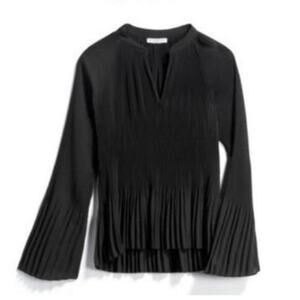 Current Air Black Ghita Pleated Babydoll Blouse Minimalist Preppy Contemporary